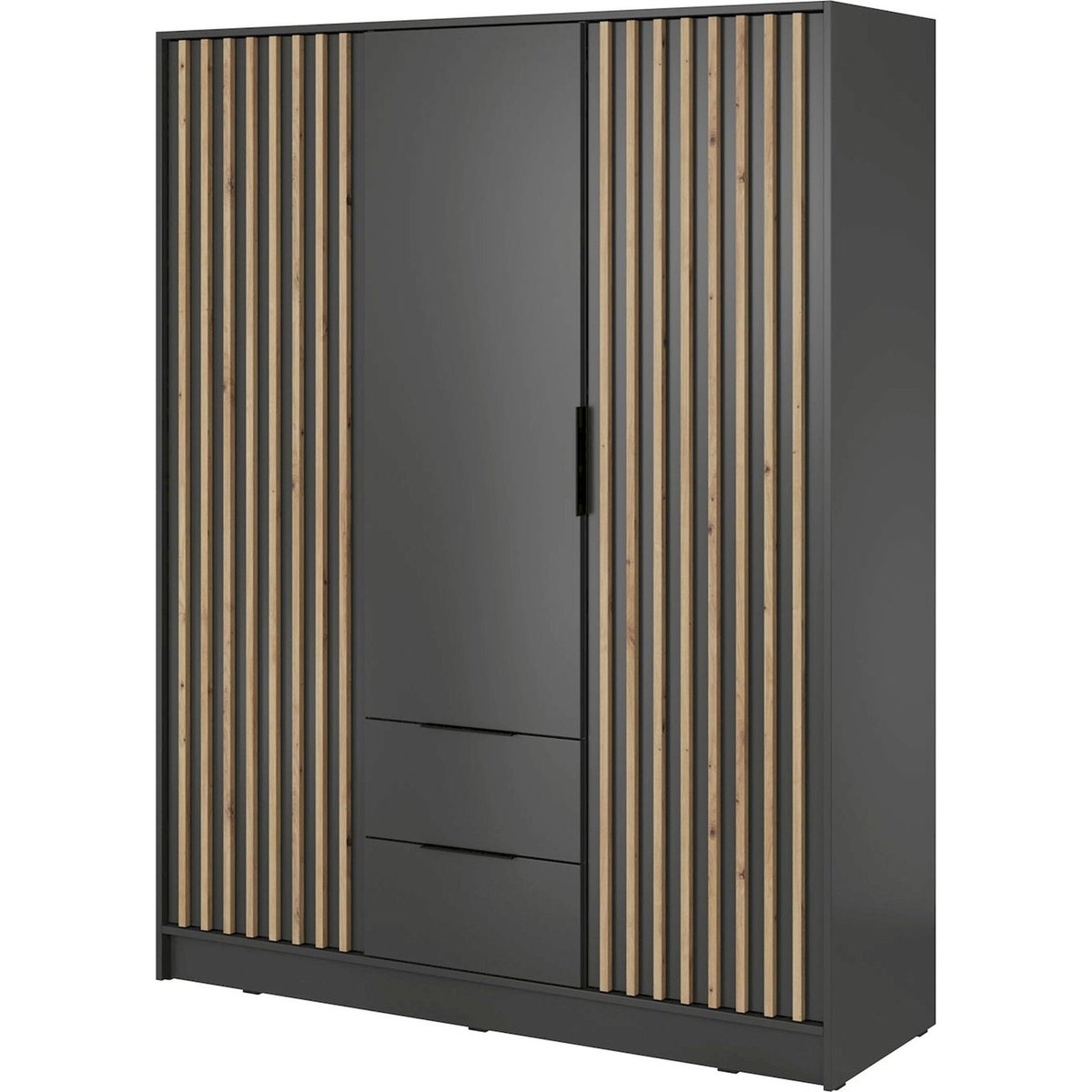 Armoire 3 portes à lattes collection KARETTE gris et bois clair, RECOLLECTION