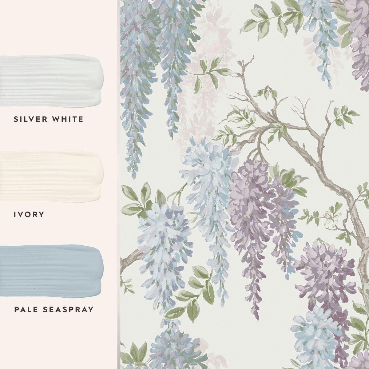 Papier peint Treilles de fleurs de Glycine Wisteria Garden bleu/parme, LAURA ASHLEY