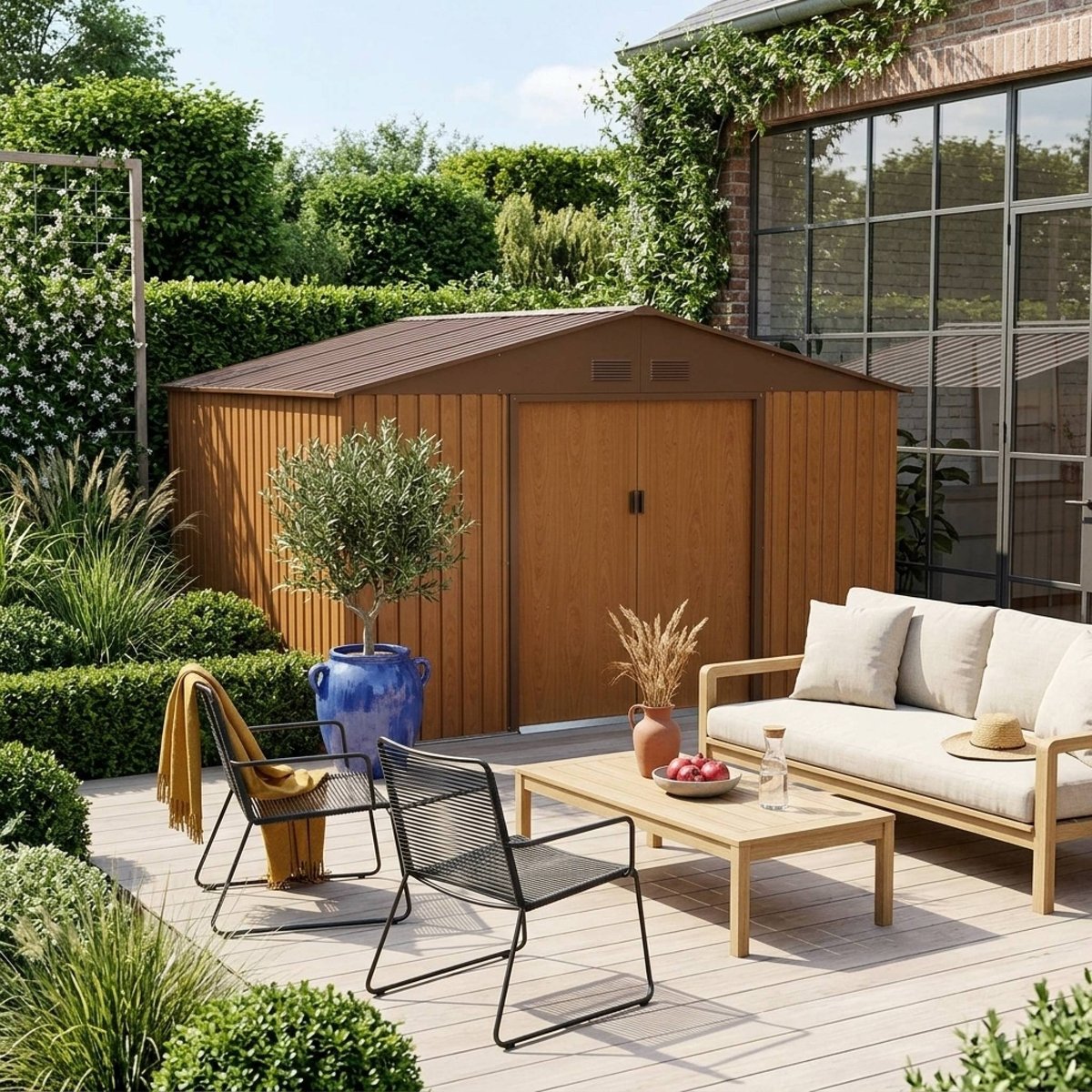 Abri de jardin métal 10,85m² avec kit d'ancrage BOULONNAIS anthracite, SWEEEK