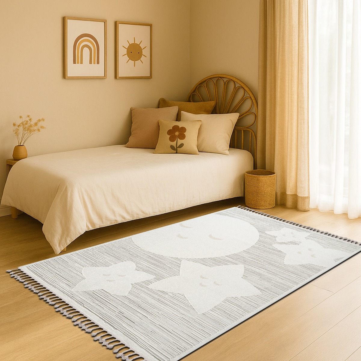 Tapis enfant doux texturé ZOOLIA blanc, THE DECO FACTORY