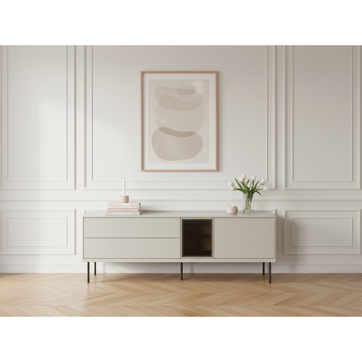 Meuble TV 161 cm panneaux de particules, ESPERA cachemire mat, BOBOCHIC