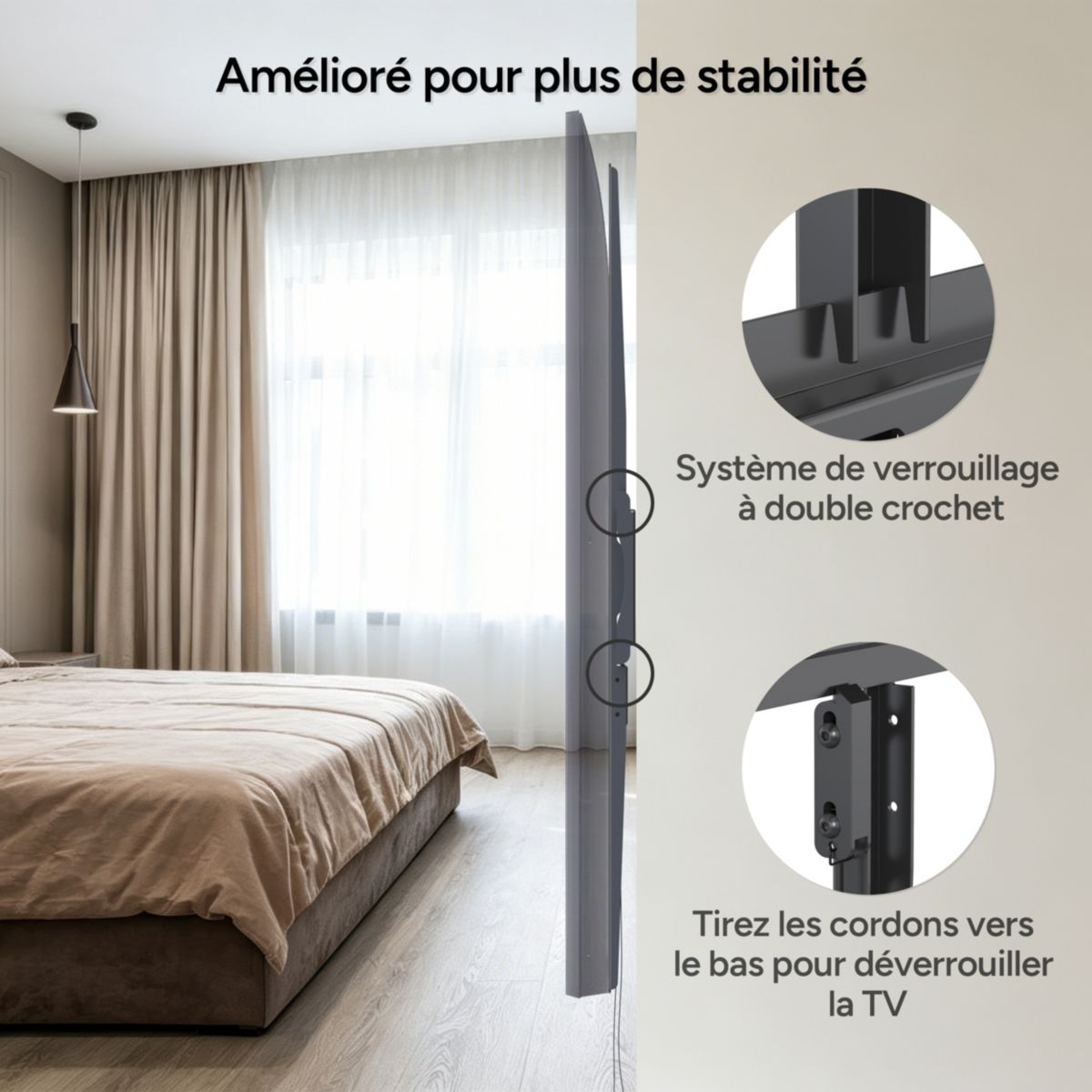 Support mural TV télé fixe 65''-100'' couleur unique, LISTO
