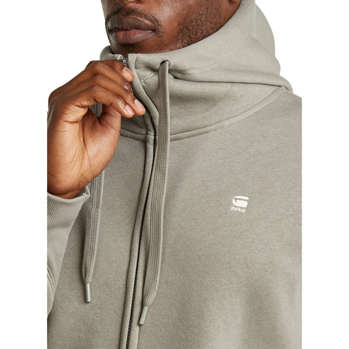 Sweat zippé taupe uni avec une coupe droite et un col à capuche autre, G-Star RAW