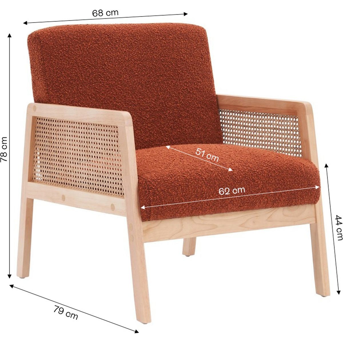 Fauteuil en cannage et tissu bouclé - MANI rouille, HOMIFAB