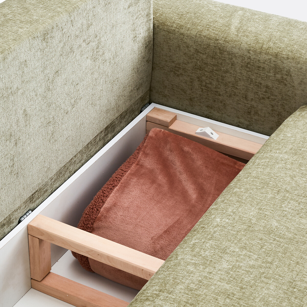 Canapé droit, convertible, avec coffre, 3 places, en chenille flammée, GALENE vert eucalyptus, LA REDOUTE INTERIEURS