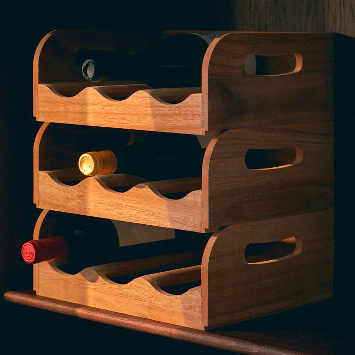 Porte bouteilles en bois d'acacia empilable 29x26x12cm bois, WADIGA
