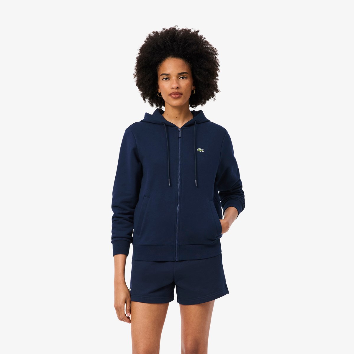 Sweatshirt zippé à capuche molleton bleu-166, LACOSTE