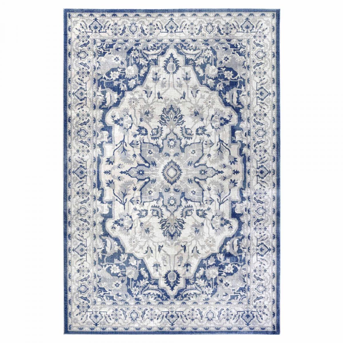 Tapis d'orient, motif oriental, GABRIELLE, entretien facile crème, bleu, UN AMOUR DE TAPIS