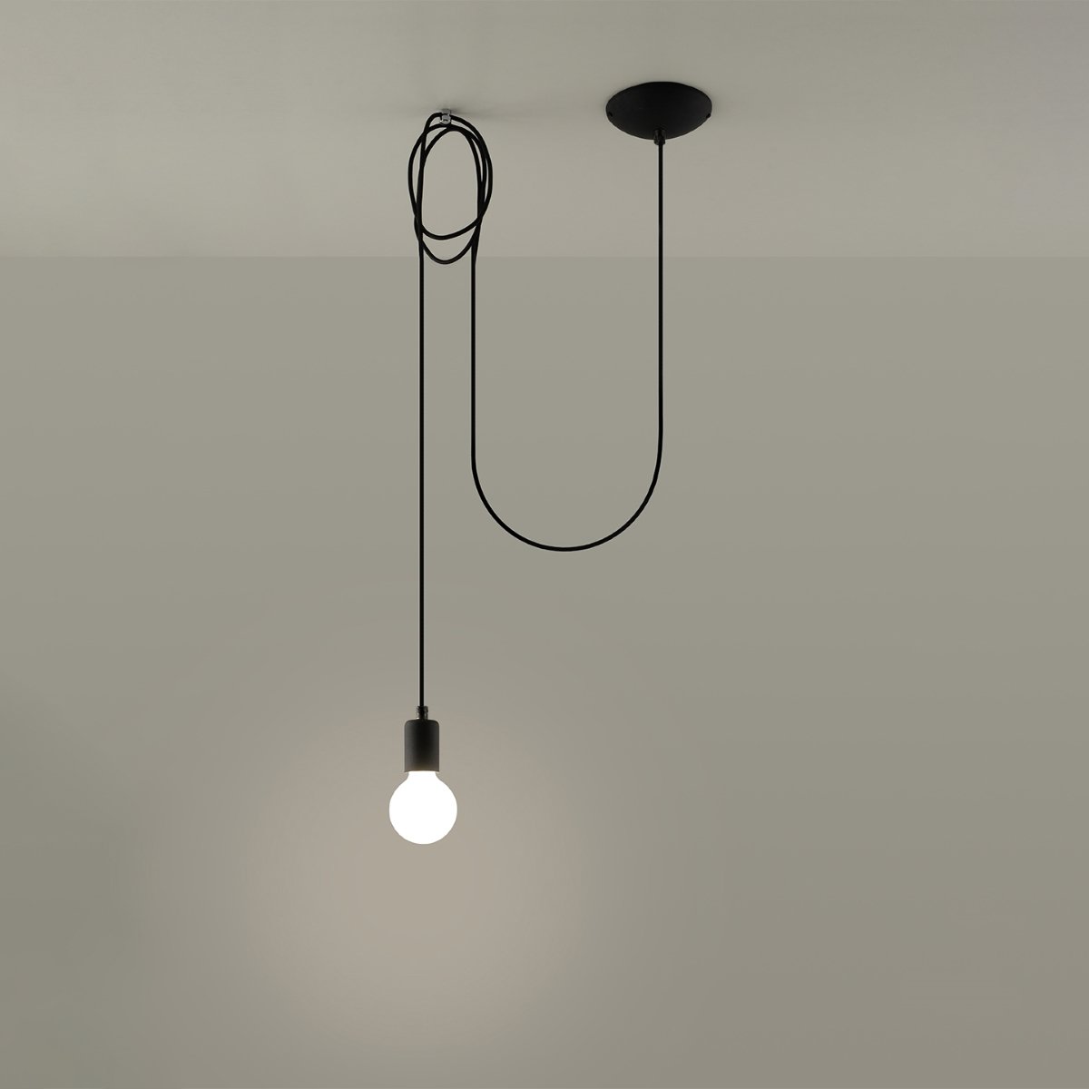 Suspension Tissu Noir E27 1 Edison Long noir, EDEN