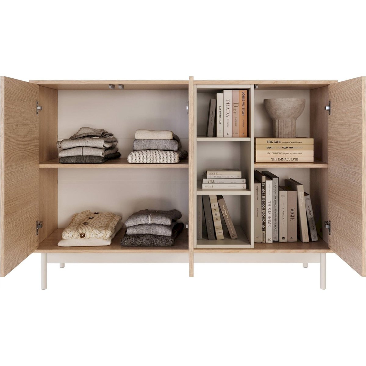 Buffet 3 portes bois collection LAYEN chêne lindberg et beige cachemire, RECOLLECTION
