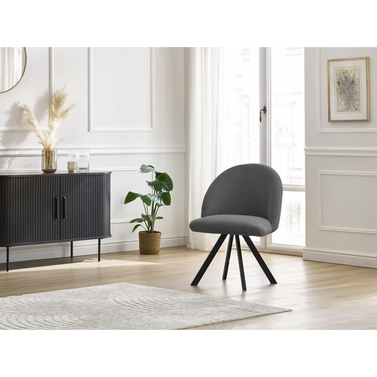 Chaise velours côtelé, LALIE gris foncé, BOBOCHIC