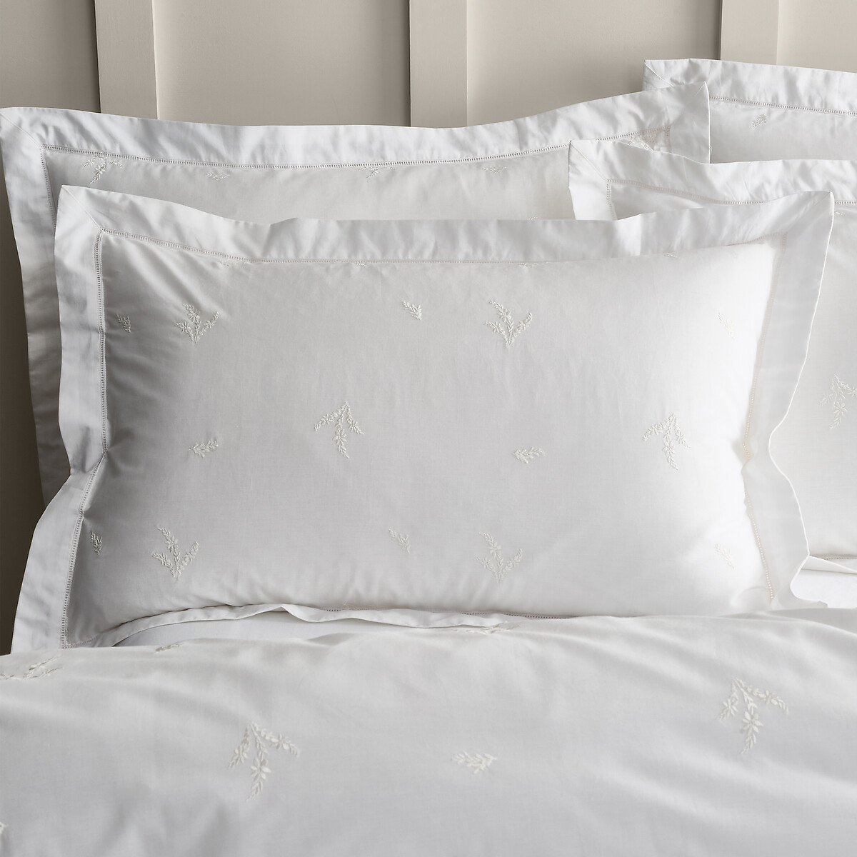 Lottie Floral Embroidery Cotton Duvet Cover and Pillowcase Set white, BIANCA FINE LINENS