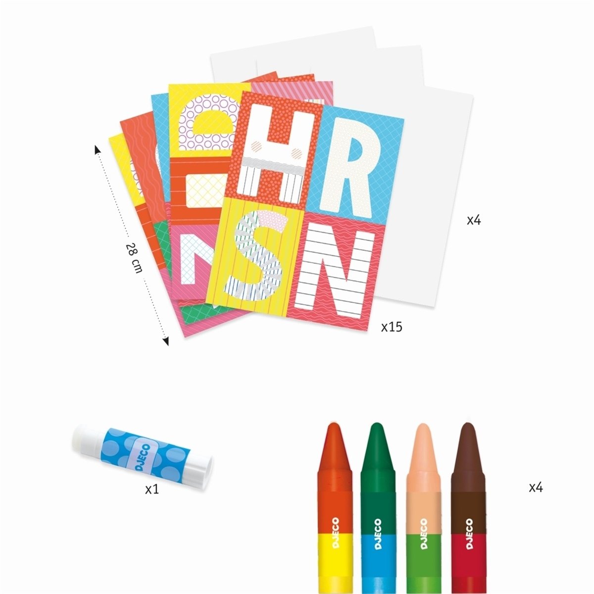 Créer avec des formes - Un monde à créer, lettres multicolore, DJECO