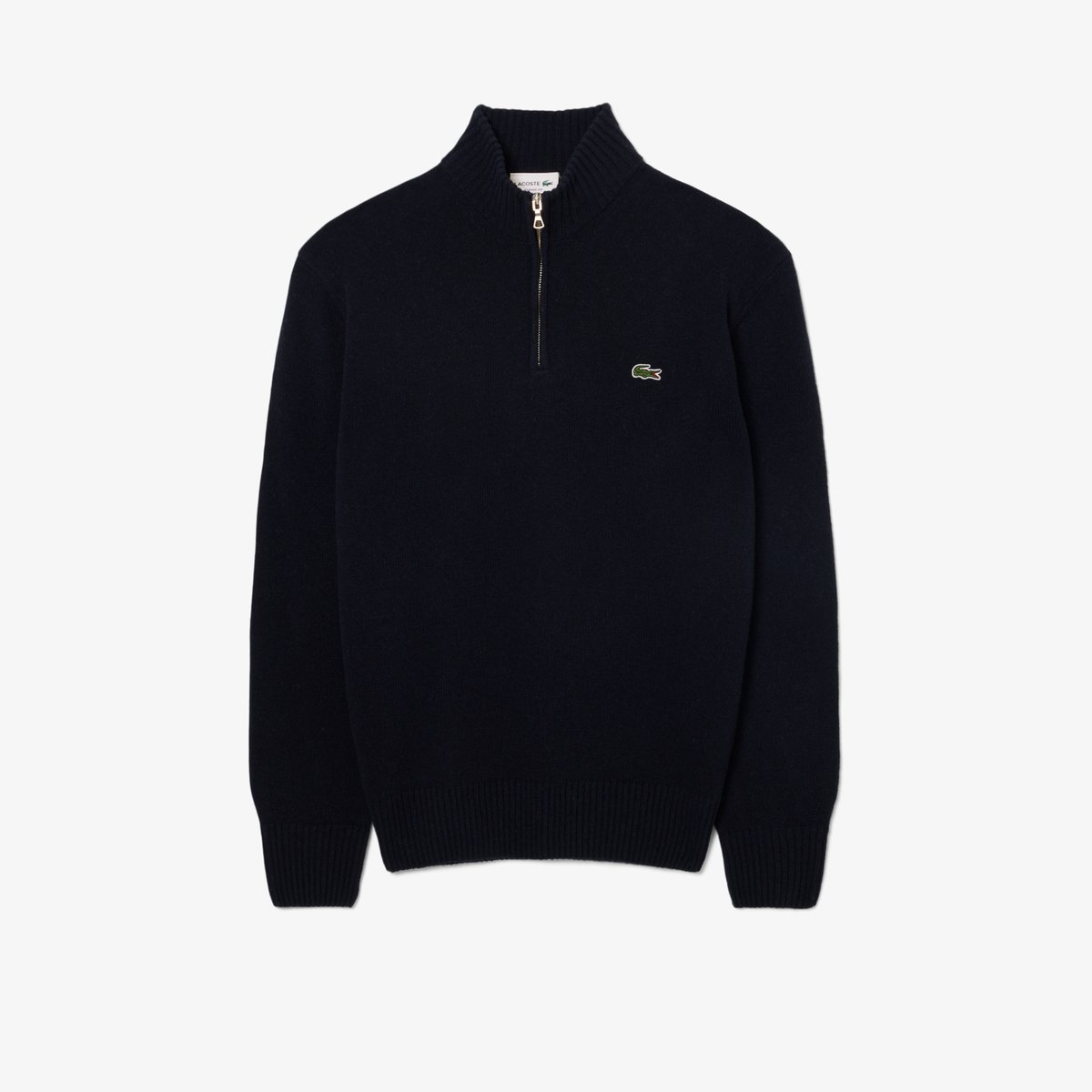 Pull zippé uni col montant laine bleu-166, LACOSTE