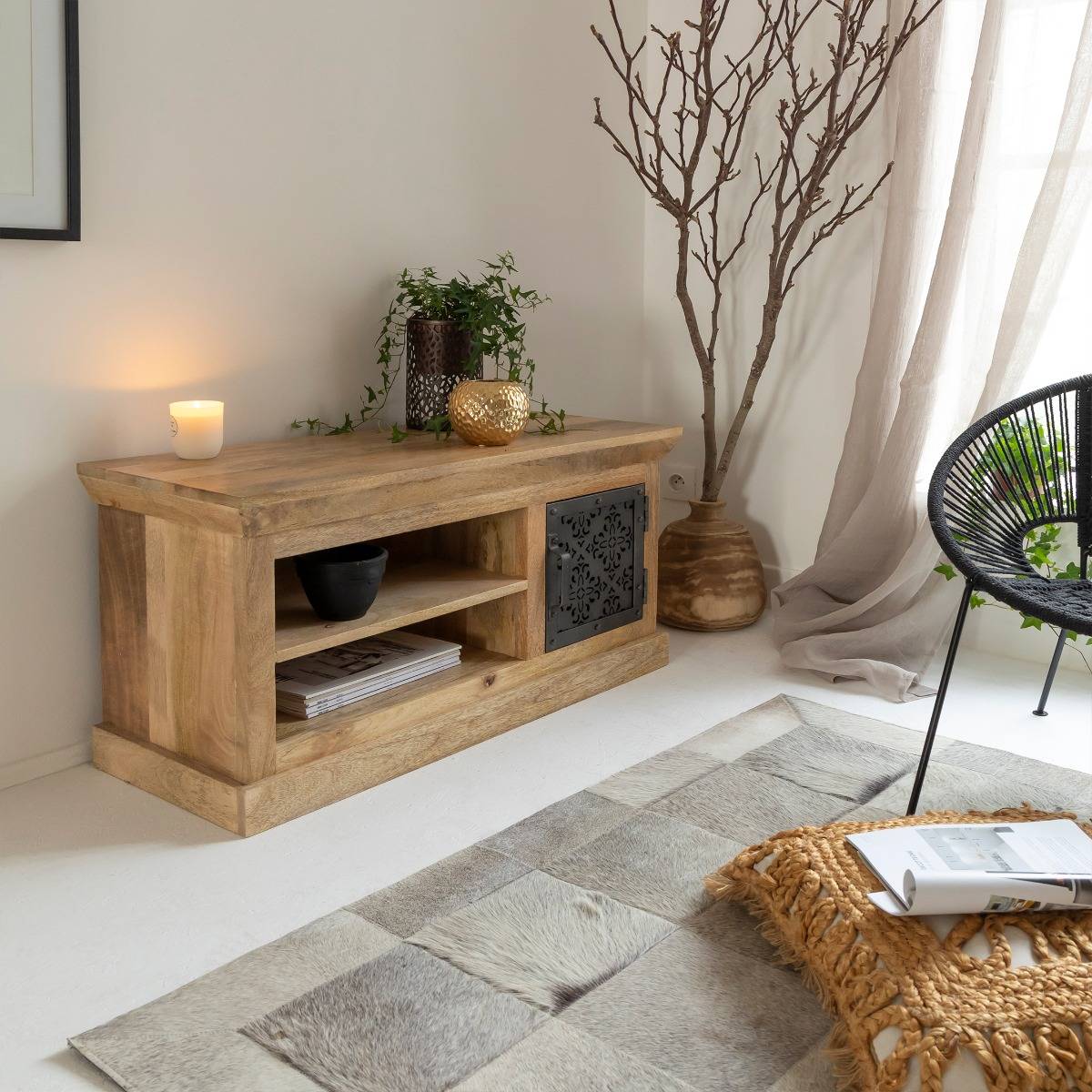 Meuble TV en bois de manguier SAHARA bois clair, MADE IN MEUBLES