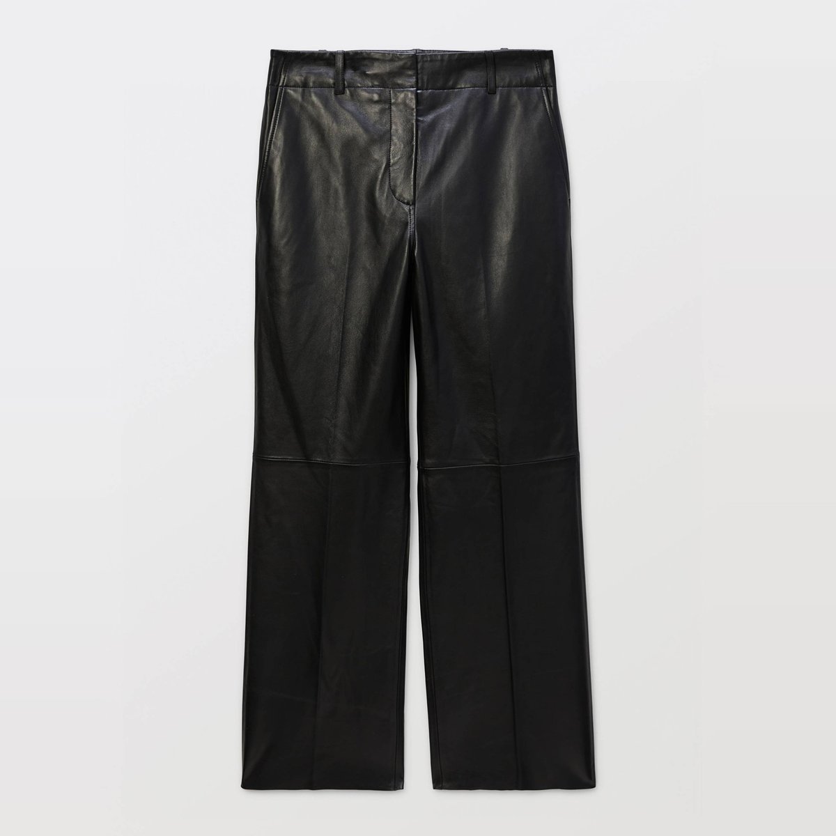 Pantalon large taille haute en cuir noir, MONOPRIX