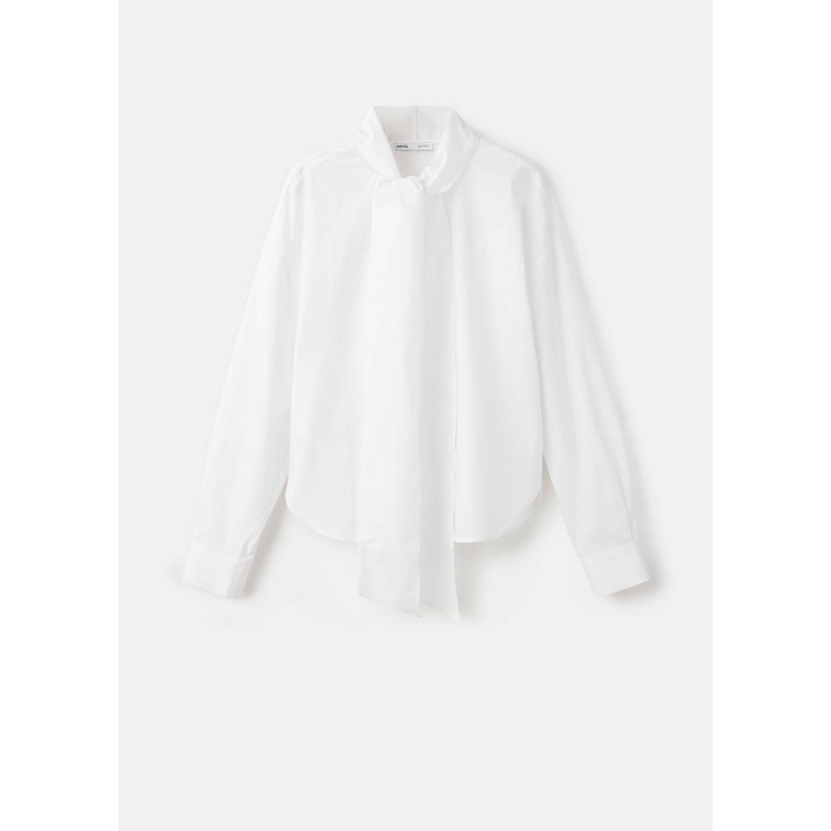 Blouse en coton avec nœud au col blanc cassé, MANGO