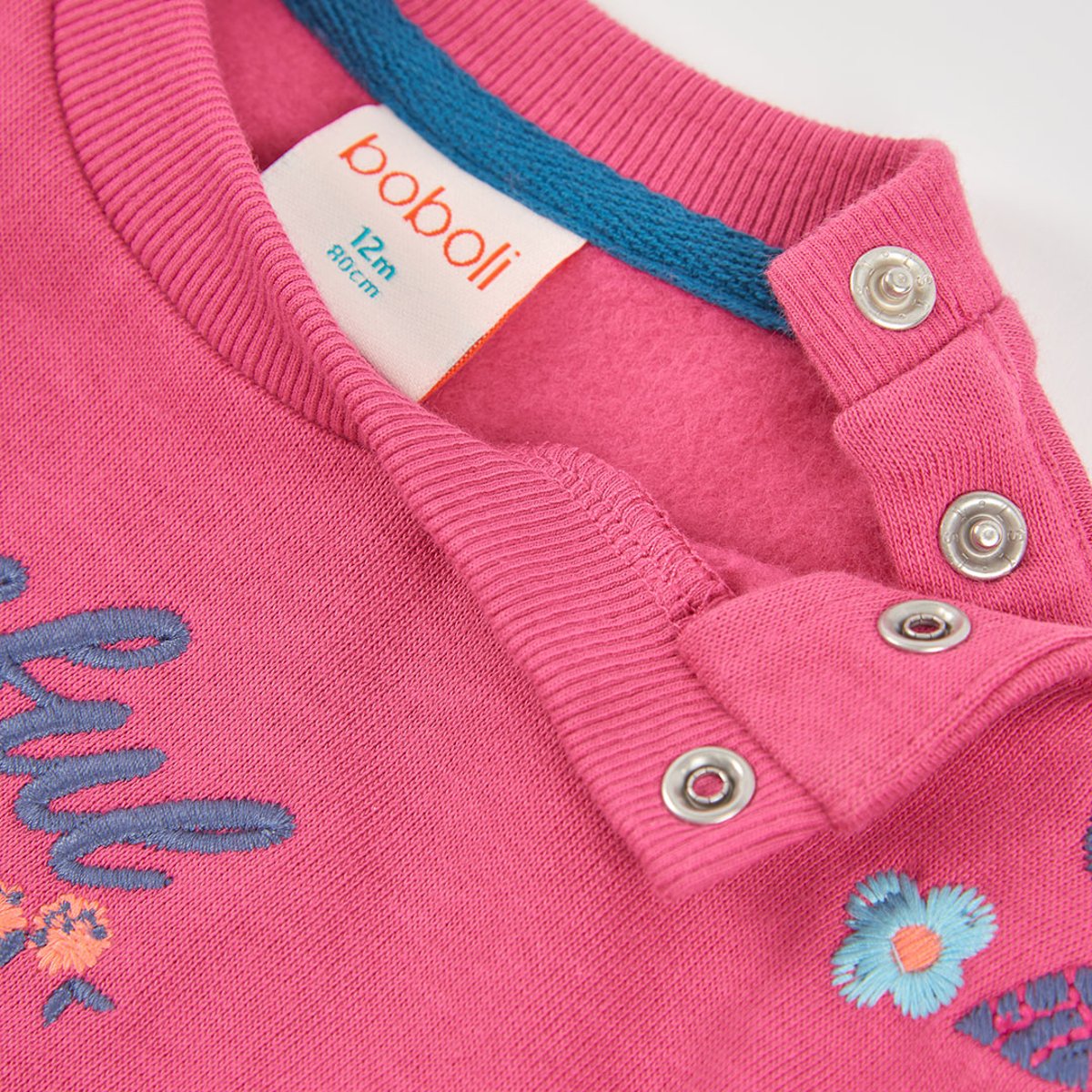 Sweat-shirt fille en molleton brodé fleurs violet, BOBOLI