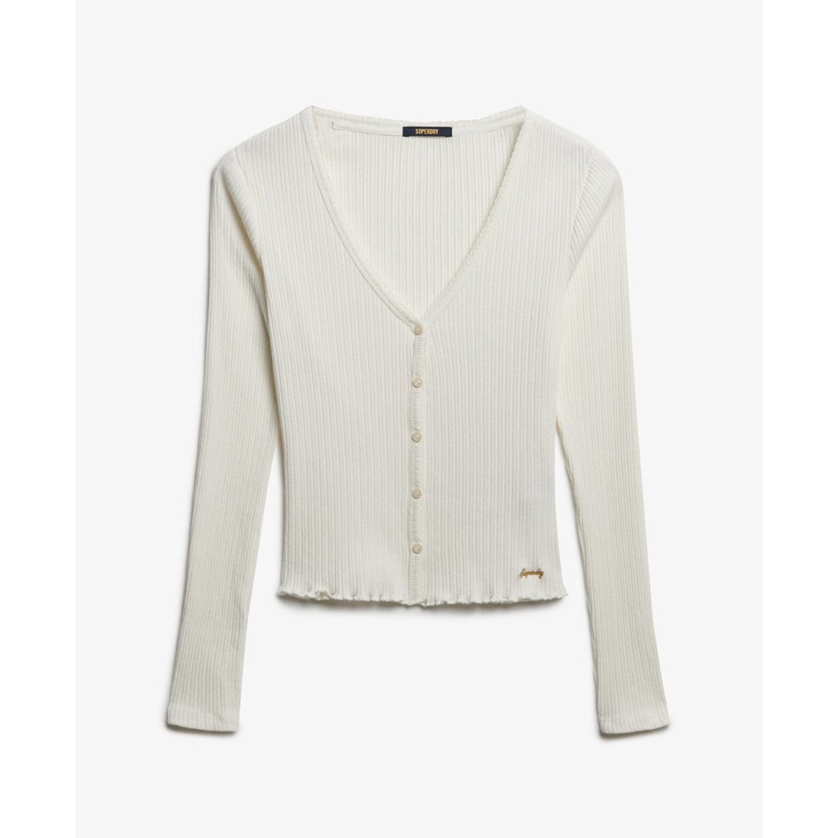 Top Manches Longues Boutonné Essential blanc cassé, SUPERDRY