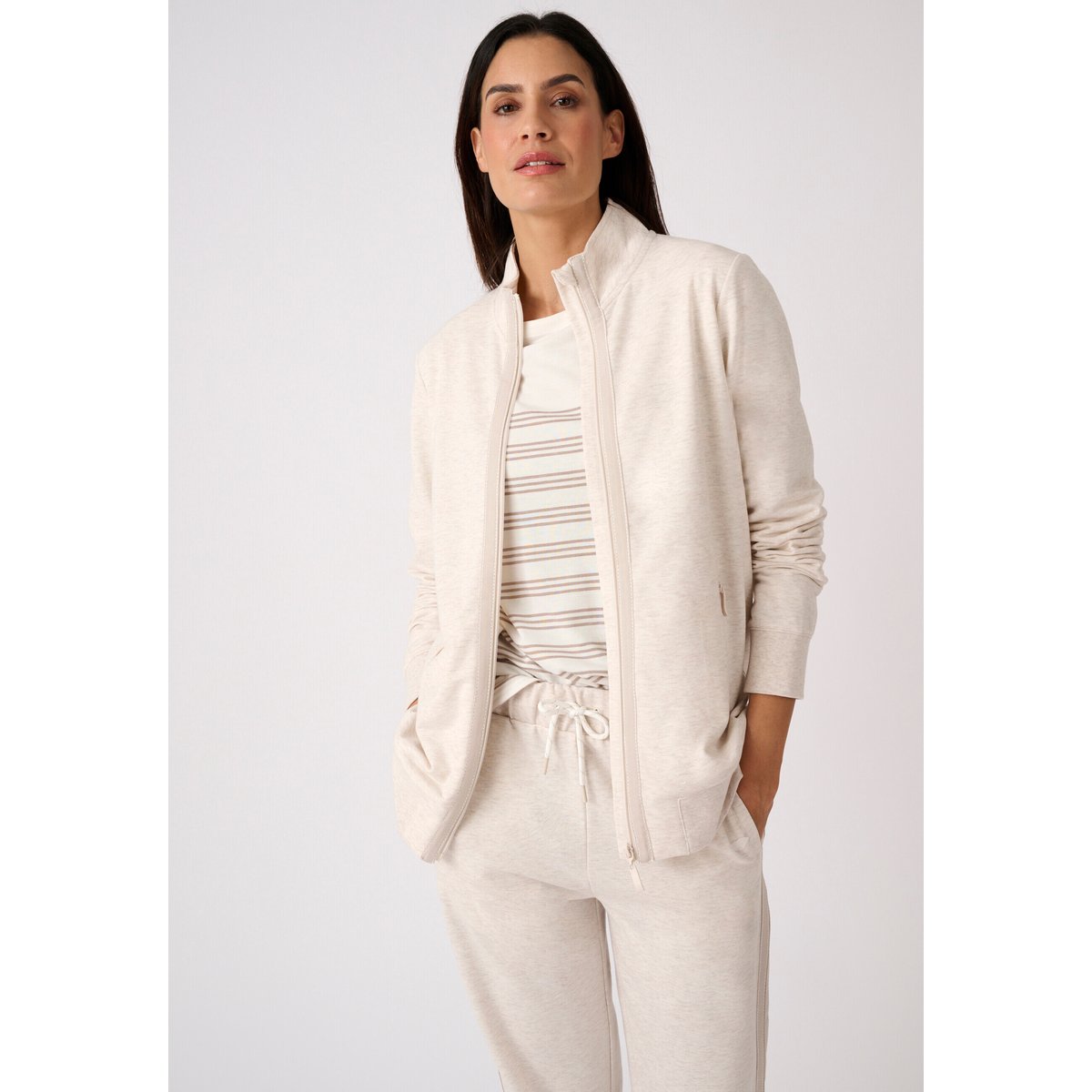 Veste de jogging zippée marron beige chiné, DAMART