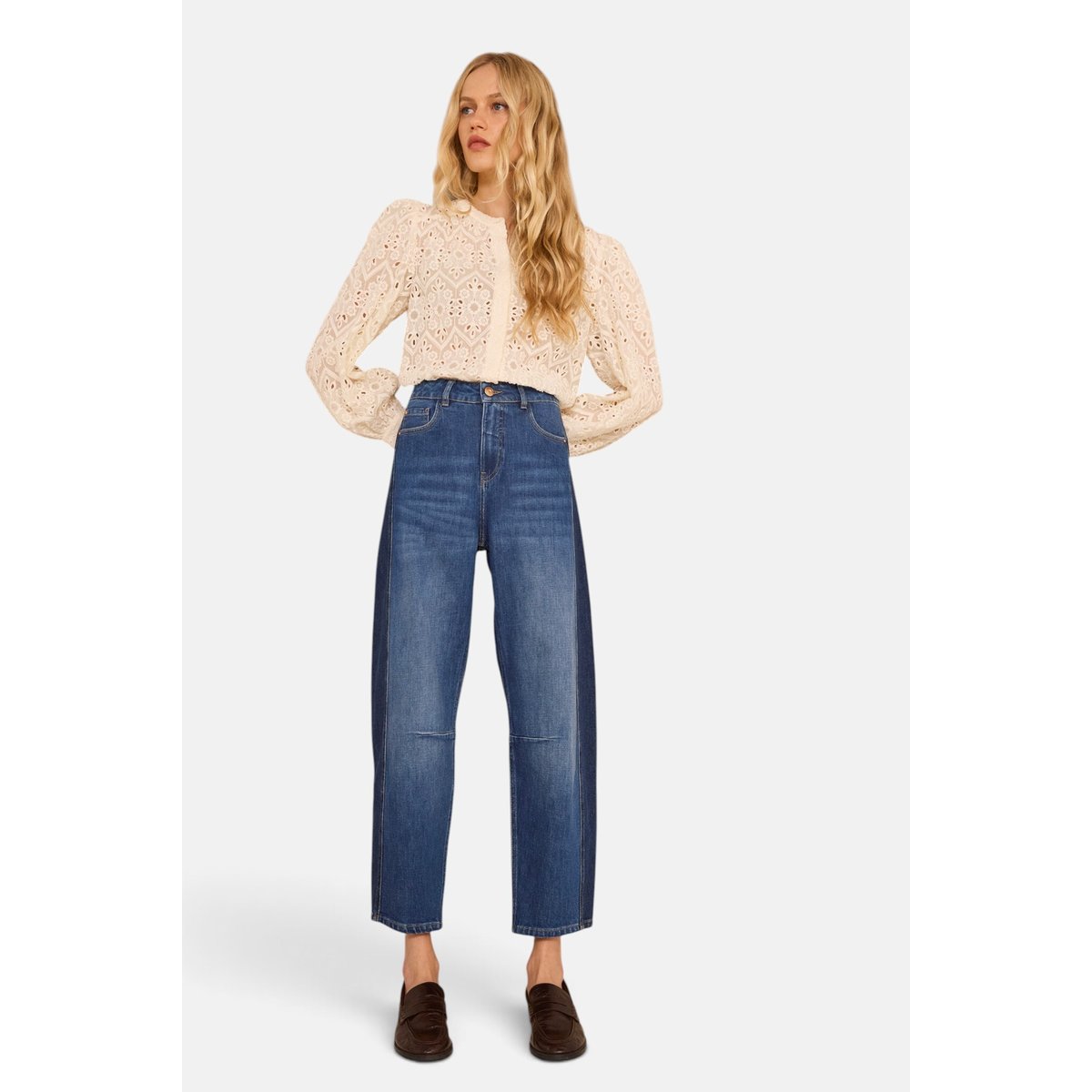 Jean ballon bicolore en coton ROBINSON stone used, Maison 123