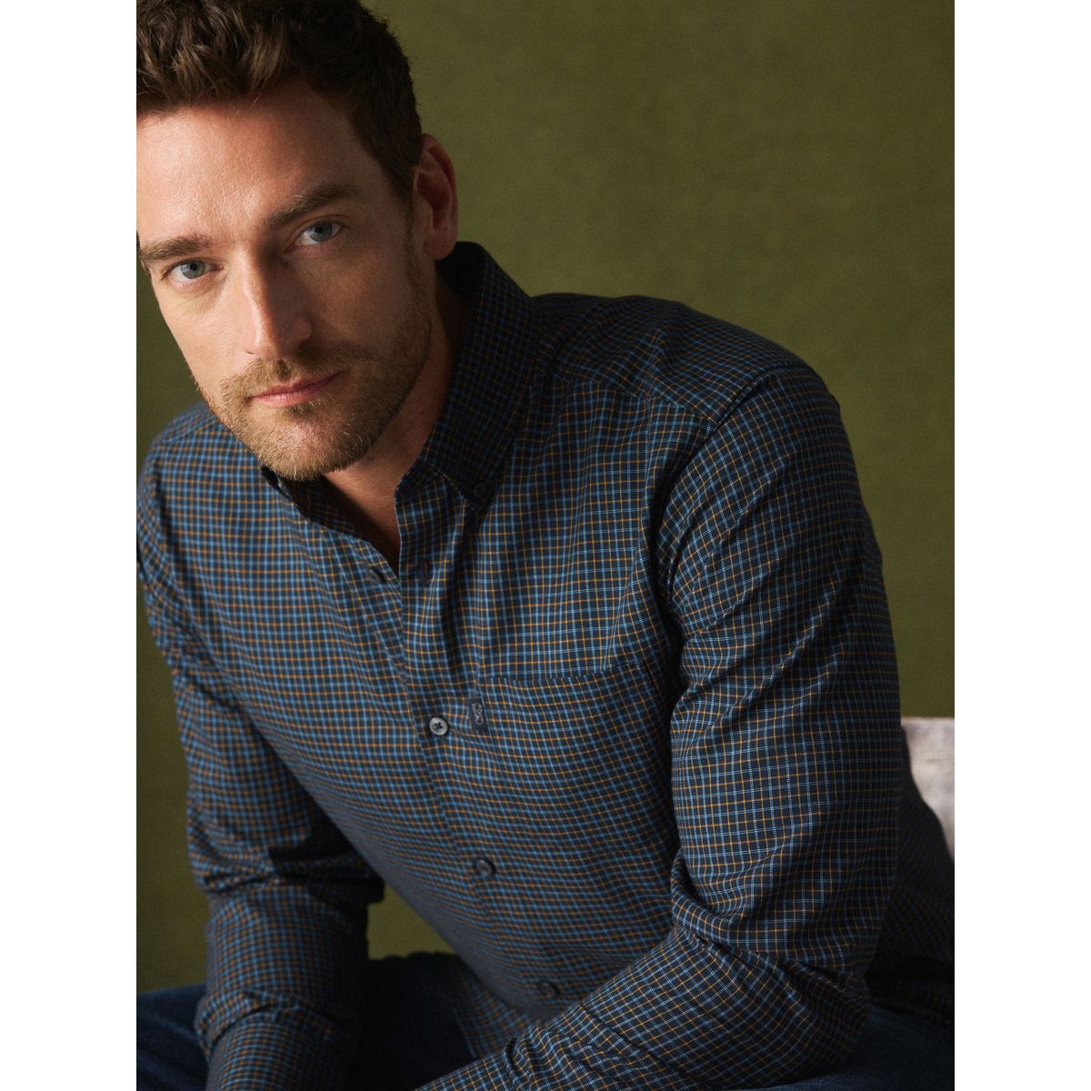 Chemise oxford standard boutonnée bleu, NEXT