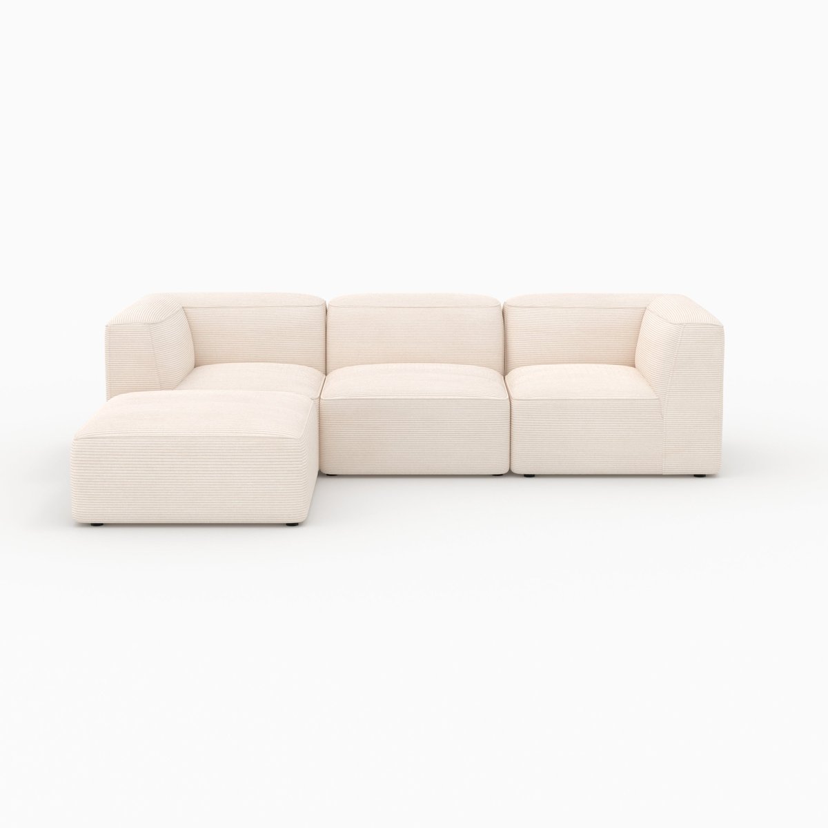 Canapé modulable en velours avec pouf - MINA blanc cassé, MAISON PAVANE