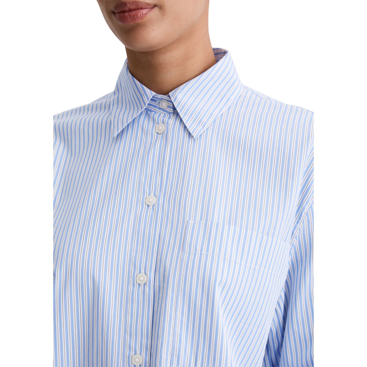 Blouse à rayures oversize en popeline de coton premium bleu clair, MARC O'POLO