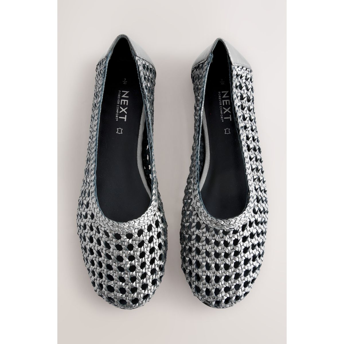 Ballerines en cuir tissé argent, NEXT