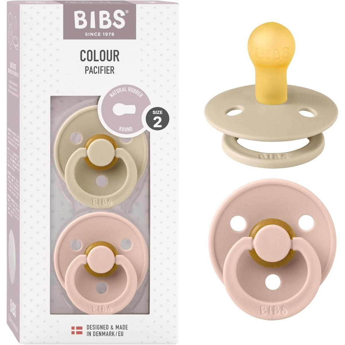 Lot de 2 sucettes - Latex de caoutchouc naturel - Taille 2 6 mois Vanilla/Blush couleur unique, Bibs