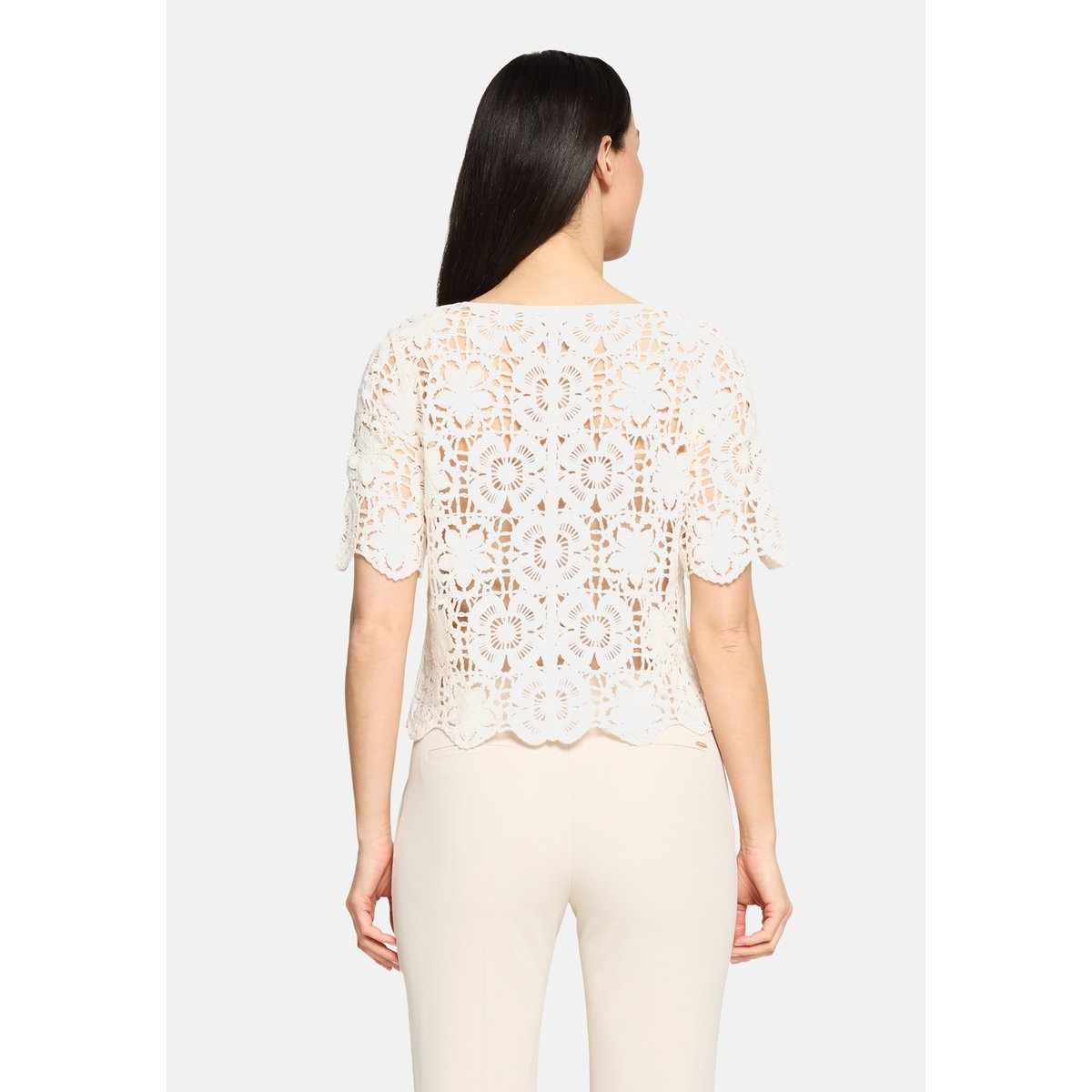Pull-over en maille ajourée à encolure bateau blanc, BETTY & CO