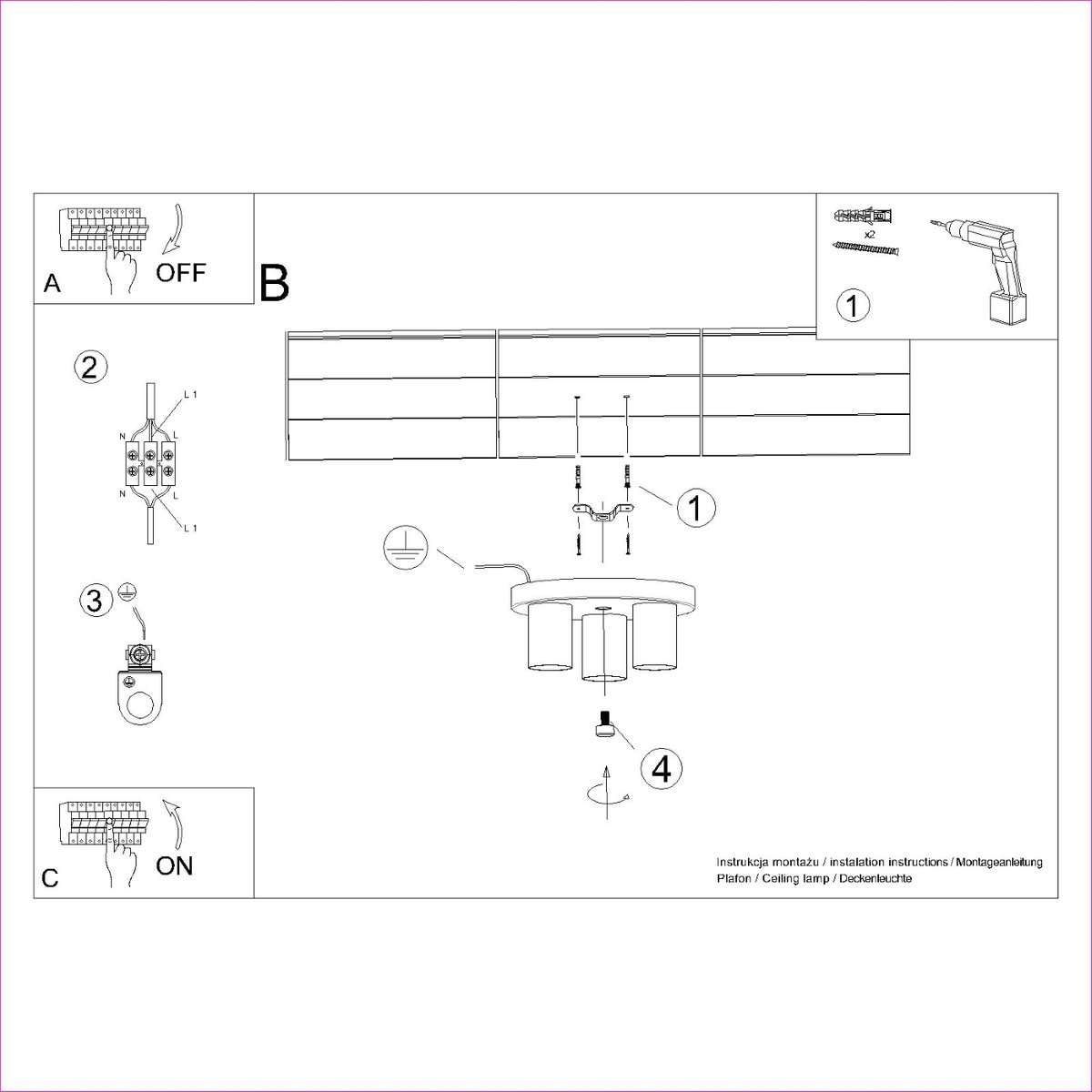 Plafonnier Acier Blanc GU10 3 Lagos blanc, EDEN