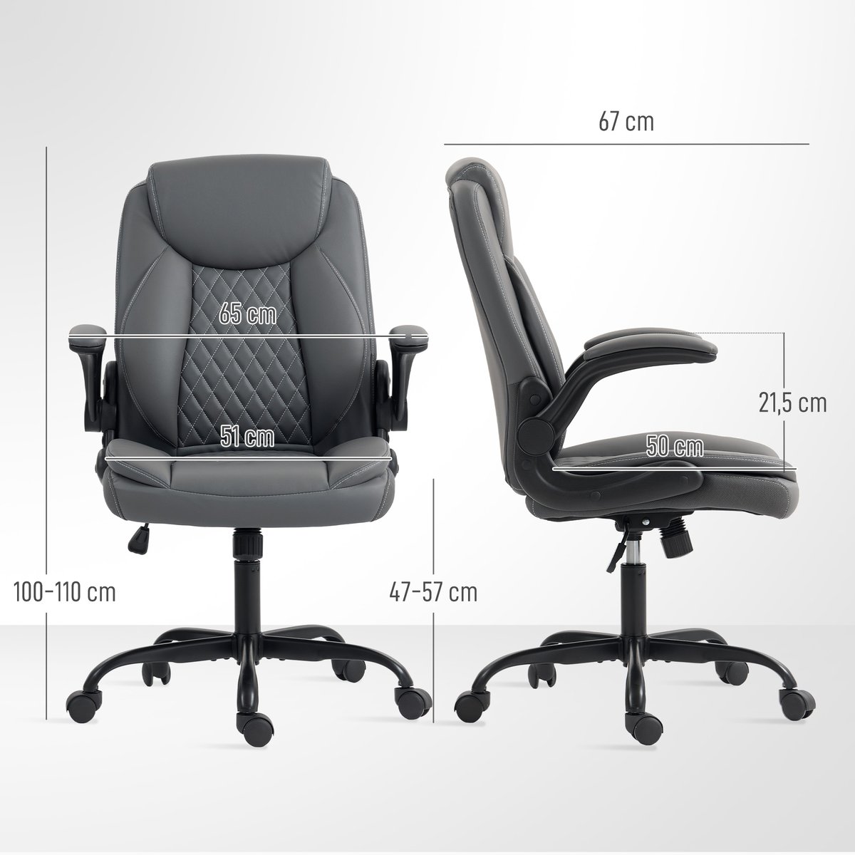 Chaise de bureau Polyuréthane Gris foncé gris foncé, HOMCOM