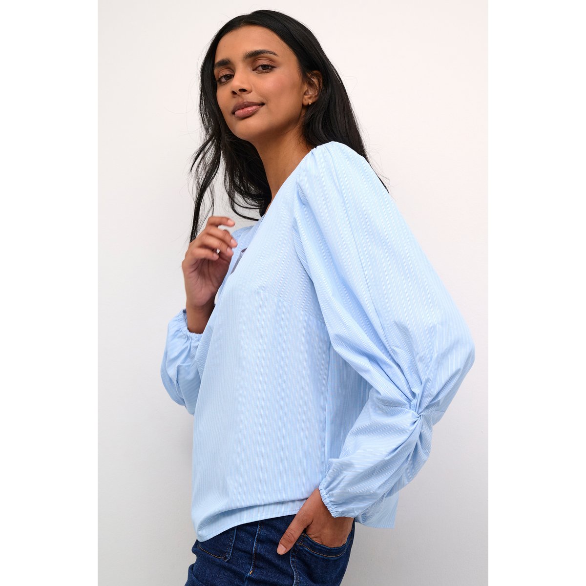 Blouse with long sleeve bleu/blanc rayures, KAFFE