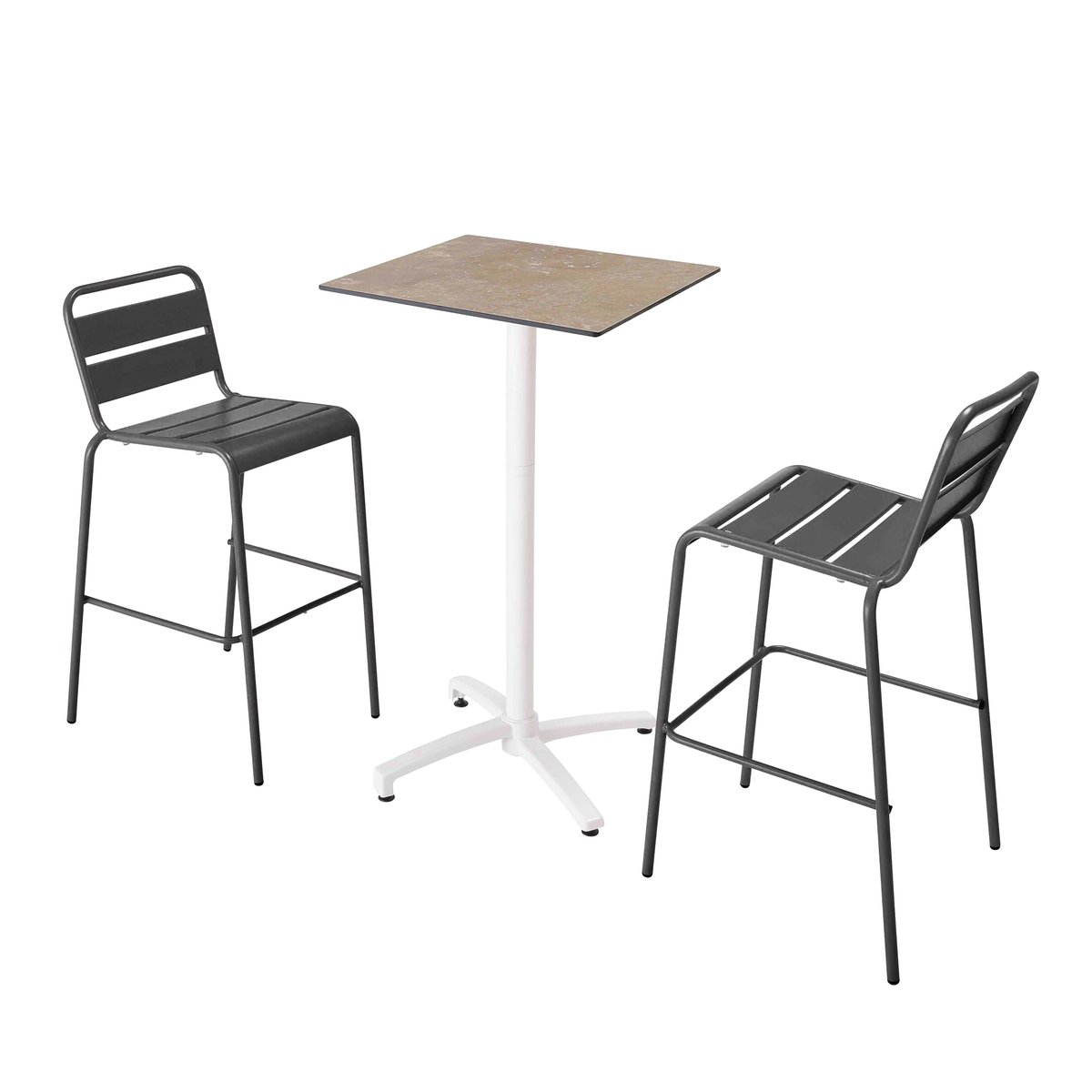 Ensemble table inclinable en hpl avec chaises hautes en métal, OPERA gris anthracite, OVIALA