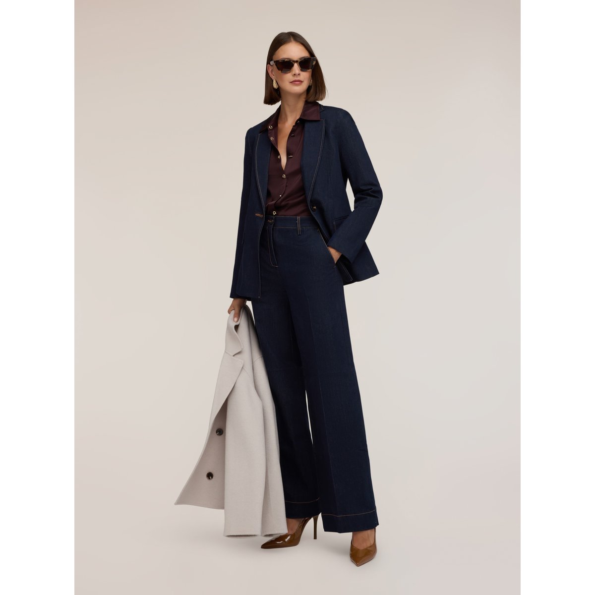 Blazer façon tailleur avec coutures contrastantes bleu, MOTIVI