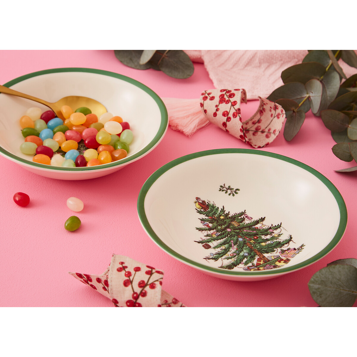 Set of 4 Christmas Tree Cereal Bowls white, SPODE