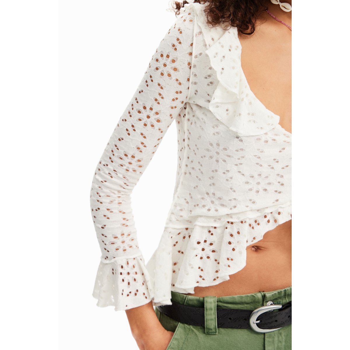 T-shirt manches longues volants beige, DESIGUAL