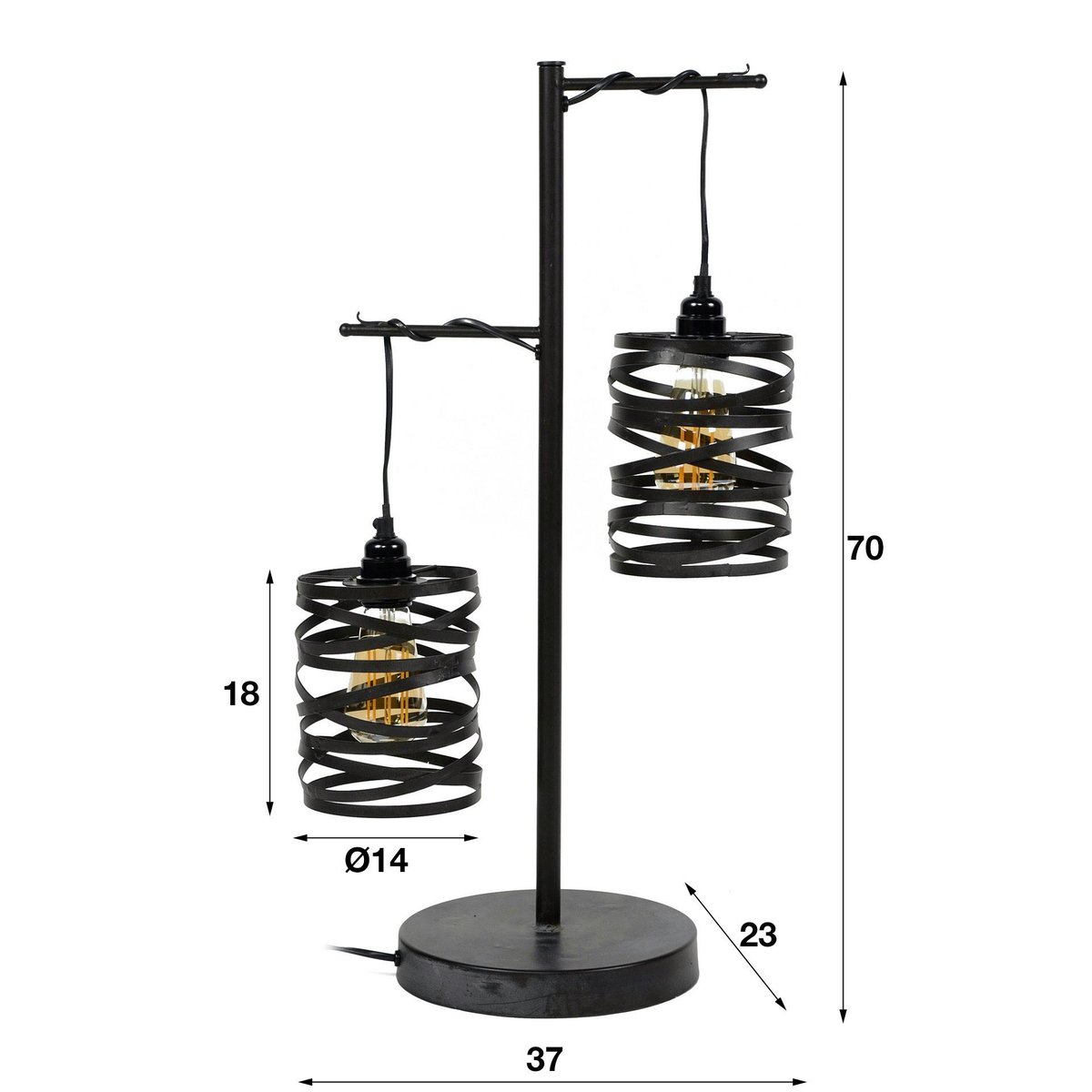 Lampe à poser ruban 2 abat-jours RALF gris foncé, PIER IMPORT