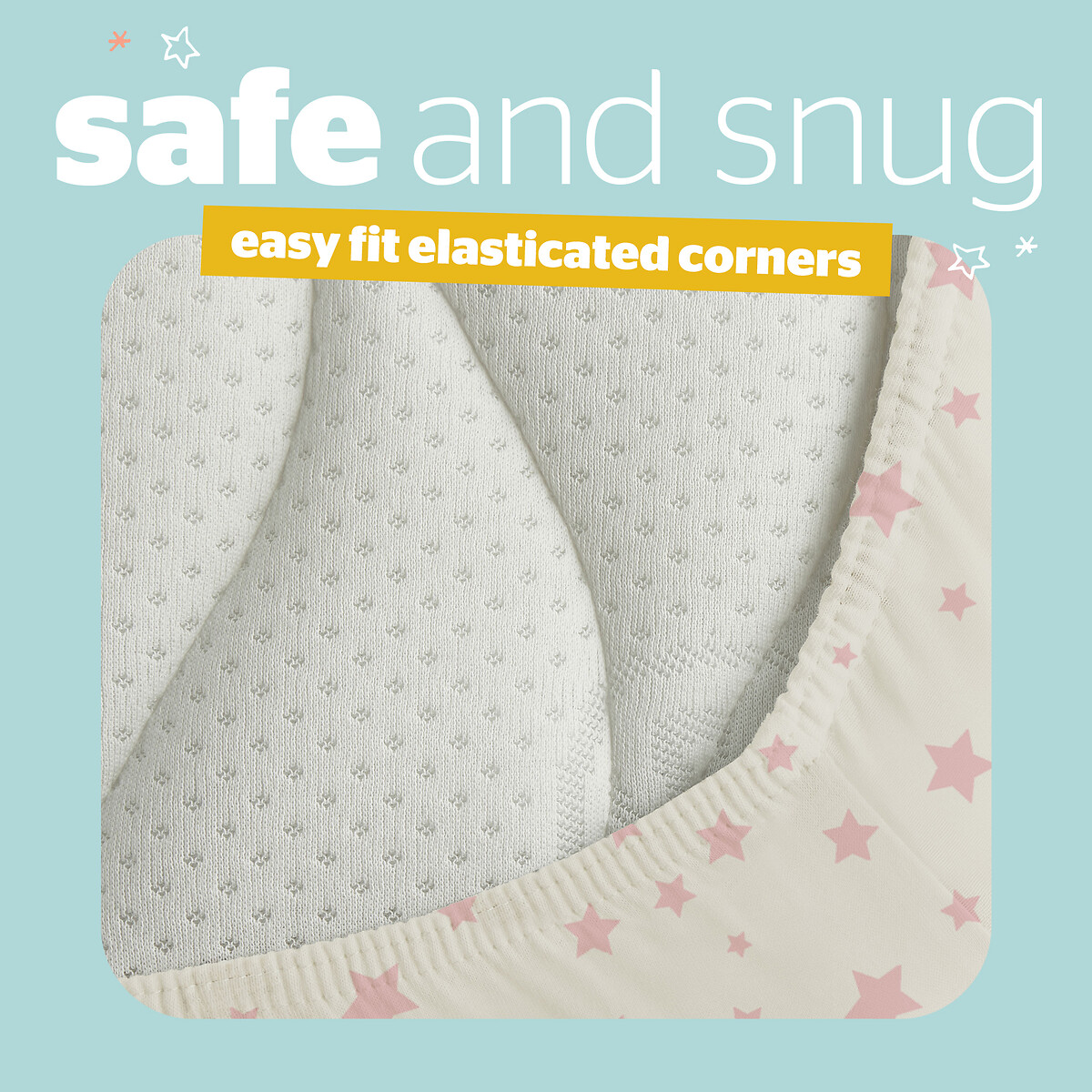 Pack of 2 Safe Nights Crib Star Print Fitted Sheets pink, SILENTNIGHT