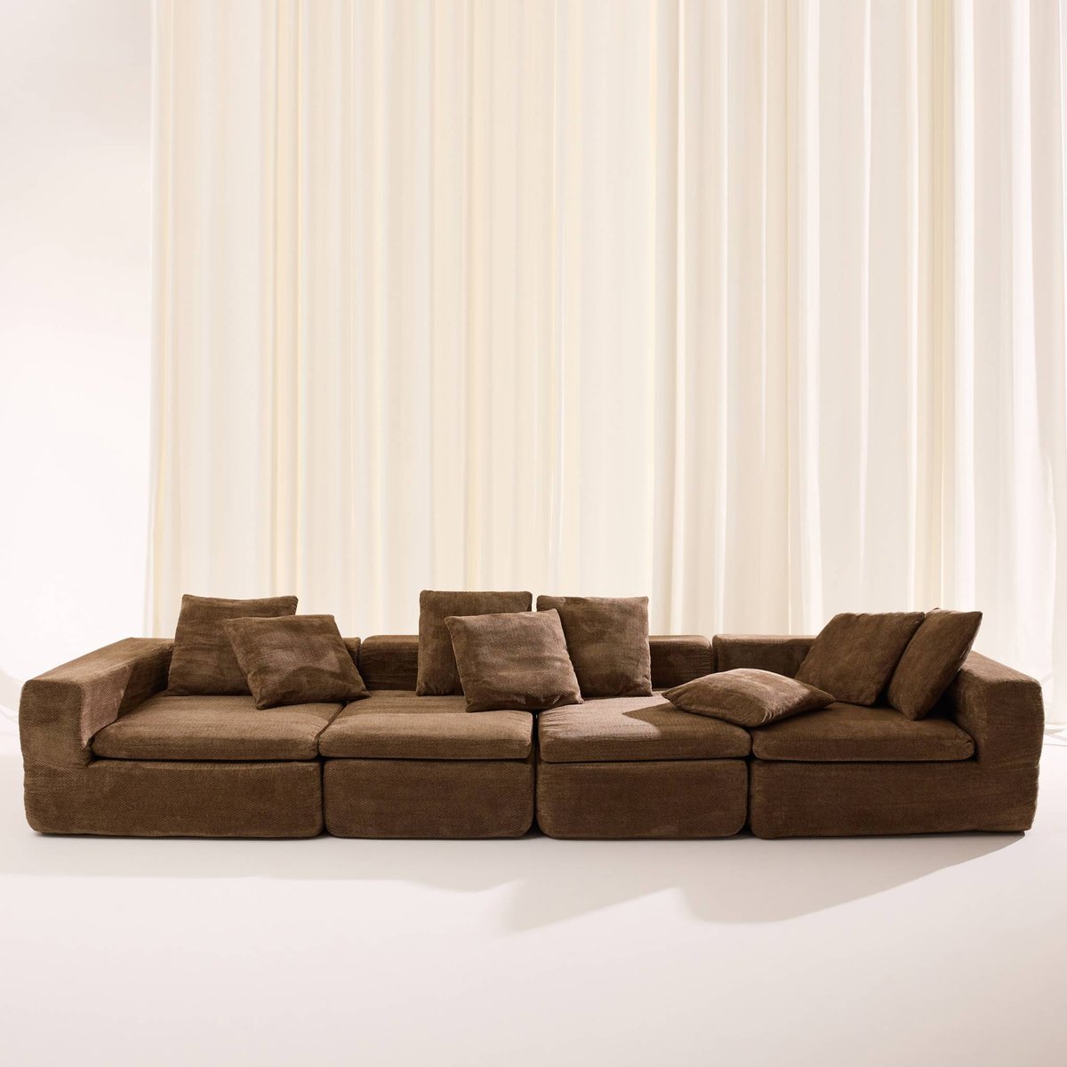 Canapé compressé modulable tissu chenille 5 places MOVI marron, SWEEEK