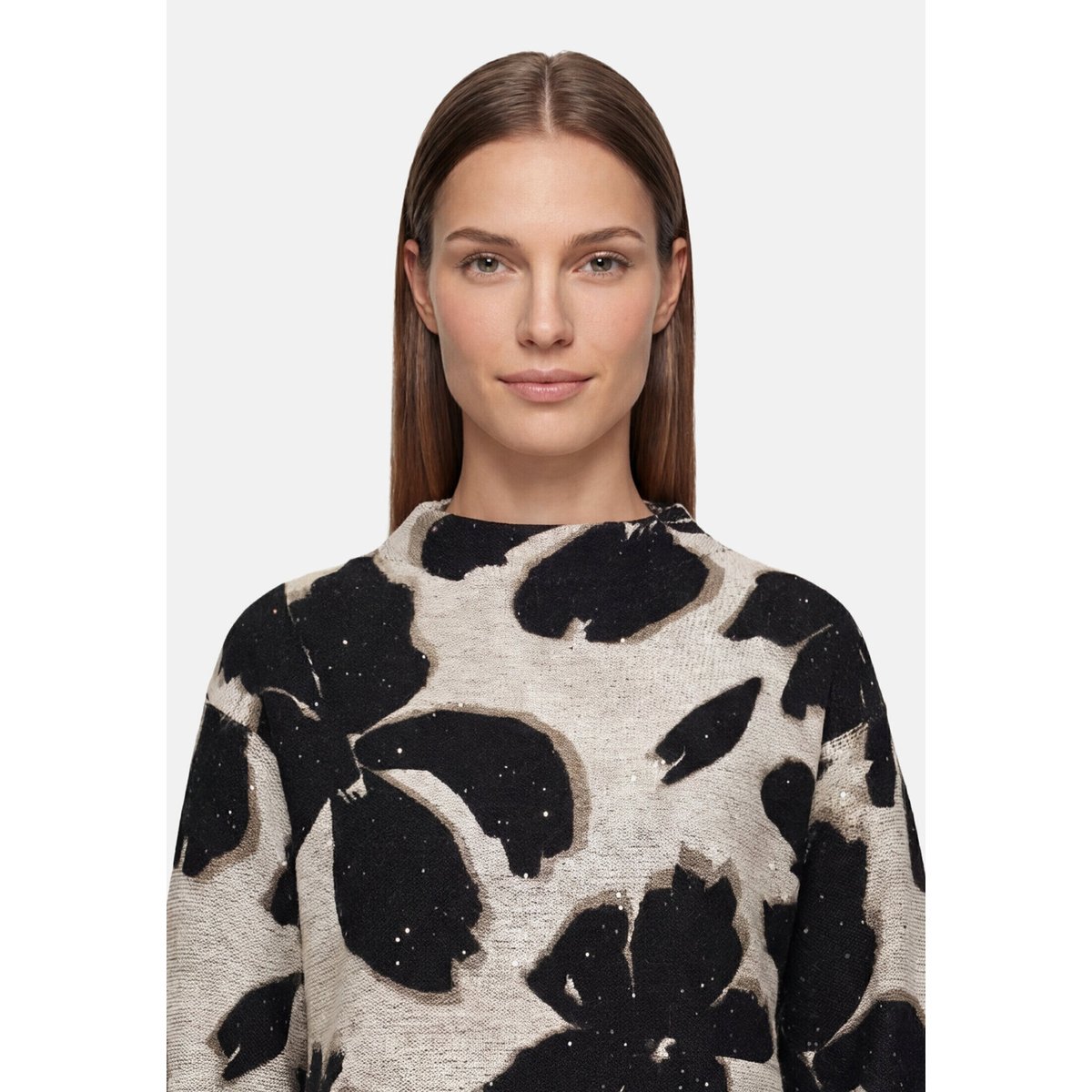 Pull-over en maille à col droit beige/noir, BETTY BARCLAY