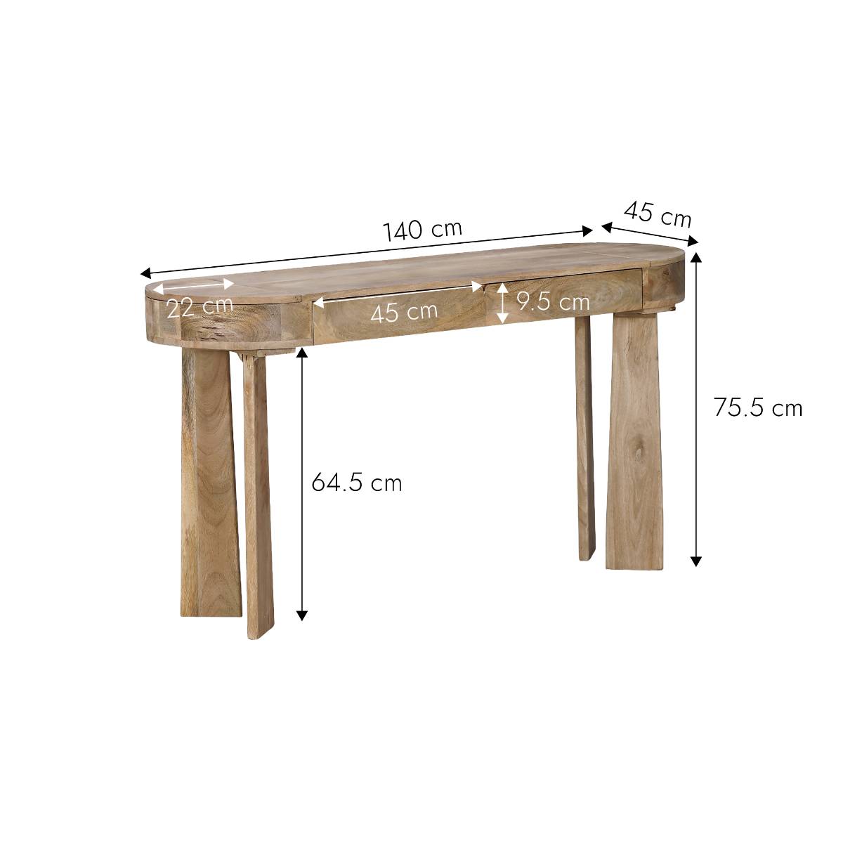 Console en bois de manguier LUMEYA bois clair, MADE IN MEUBLES