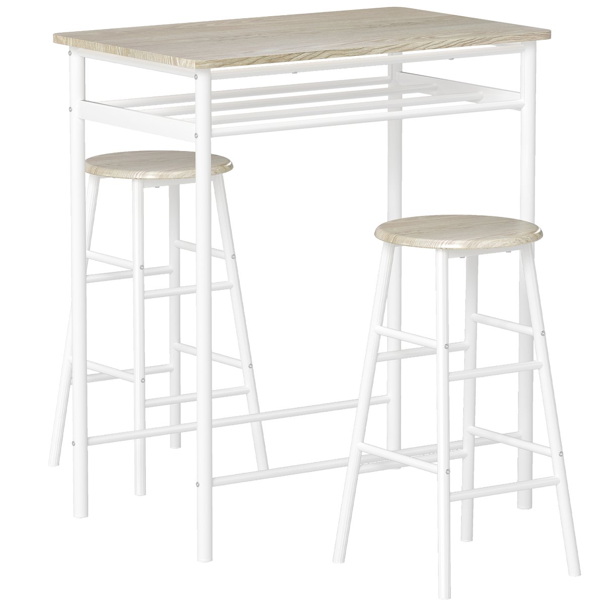 Ensemble de table de bar Métal Blanc blanc, chêne clair, HOMCOM