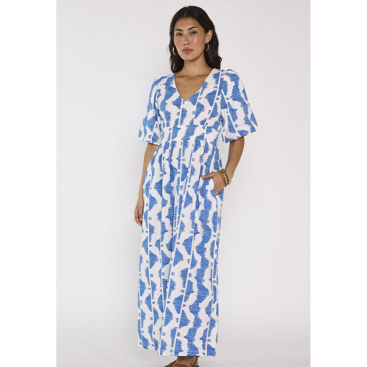 Robe trapèze imprimée en coton POLLYNA bleu roi, Maison 123