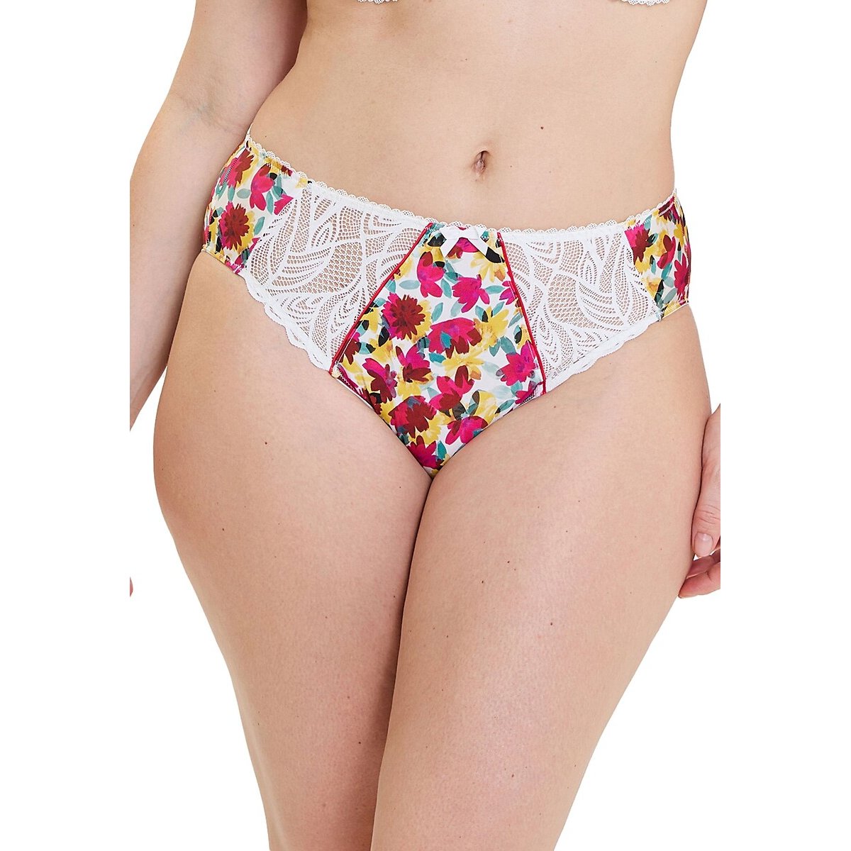 Slip in pizzo e microfibra CELIA fiori rossi/gialli, SANS COMPLEXE