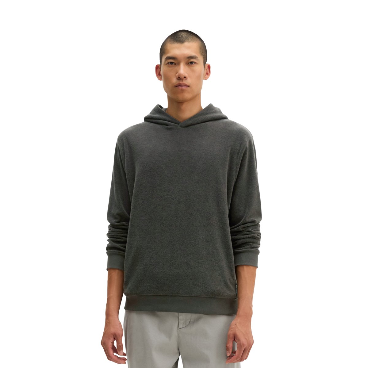 Sweat à capuche en tissu éponge, coupe standard en mélange de coton bio gris foncé, MARC O'POLO