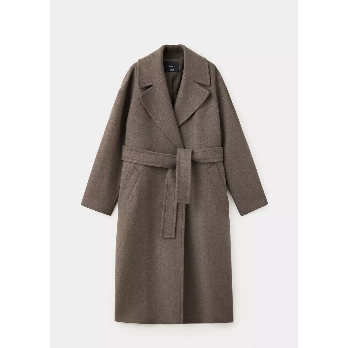 Manteau laine Manteco ceinture marron moyen, MANGO