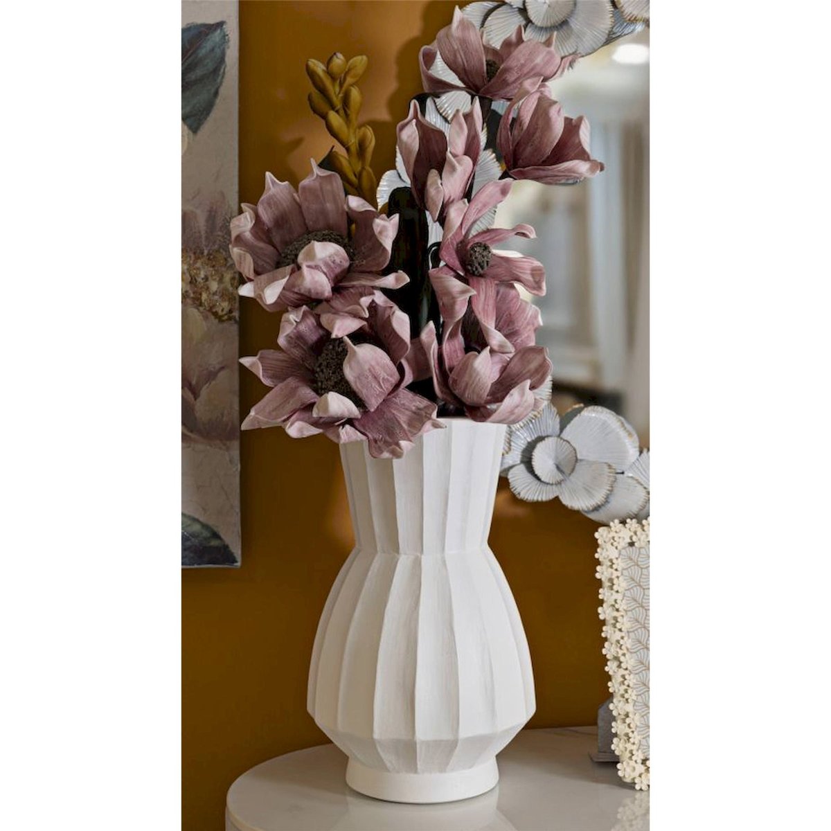 Vase cannelé silhouette graphique MODERN blanc, RECOLLECTION