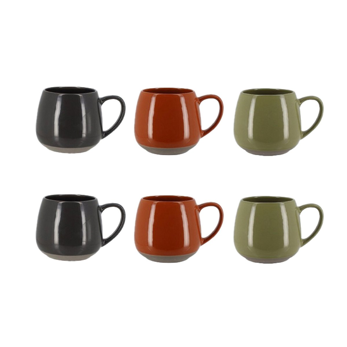 Lot de 6 mugs en grès 40cl, TERRA gris-orange-vert, NOVASTYL